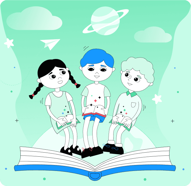 Three kids reading together