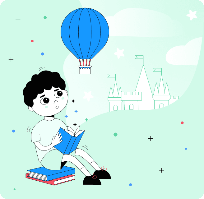 Child with balloon reading